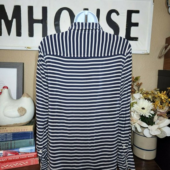 J. CREW FACTORY NAVY AND WHITE STRIPE 100% SILK BLOUSE SIZE S - Picture 2 of 4
